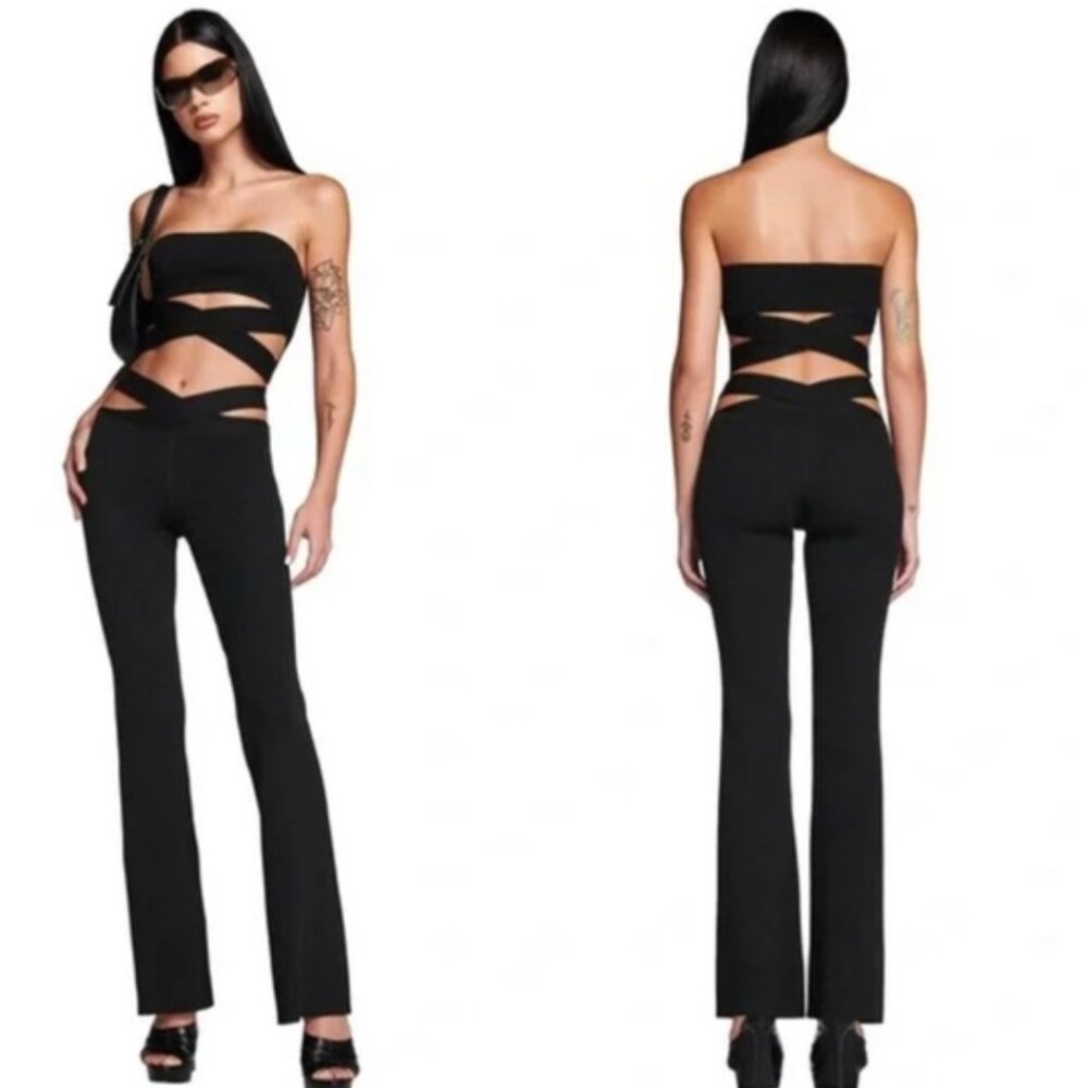 I.AM.GIA  Black Hip Cut Out Crossover Flared Knit Mid Rise BRAND NEW W/Tags smal